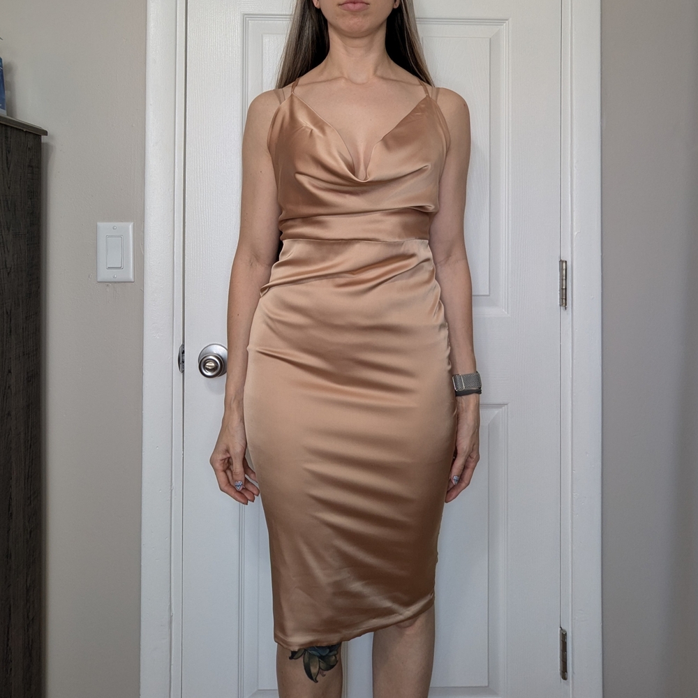 Elegant Satin Slip Dress in Champagne Gold
